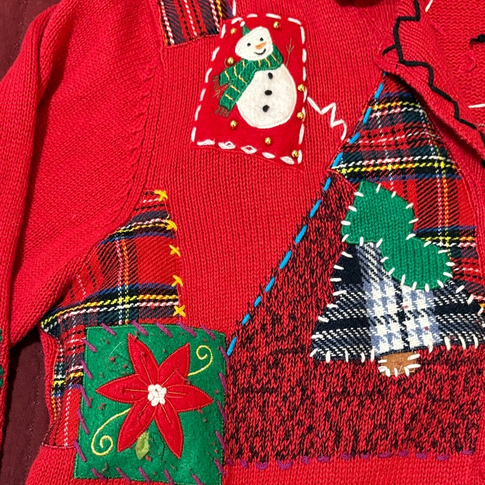 Designers Originals Studio Joy Festive Red Patchwork Christmas Cardigan Size 1X - Picture 5 of 15
